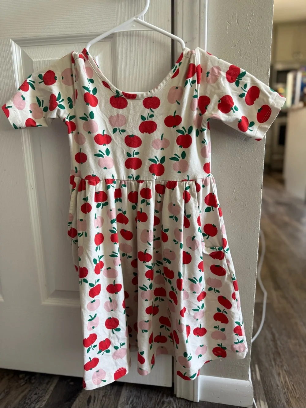 Hannah Andersson Apple Print Dress with Red Leggings